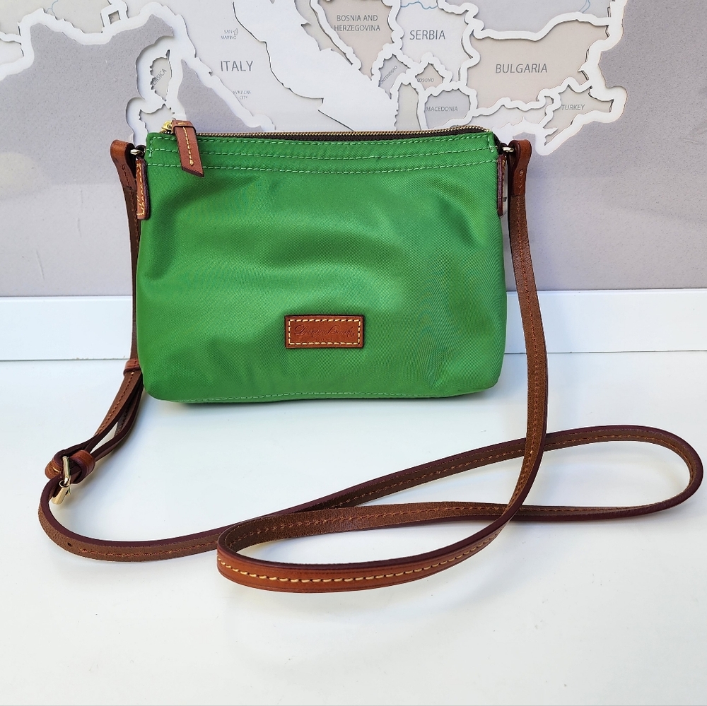 Dooney & Bourke Green Neylon Canvas Leather Trim Crossbody Bag
